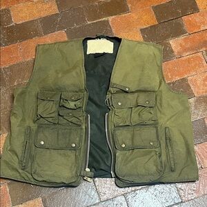 Vintage hunting or fishing vest with heavy metal zipper Olive. XXL Oiled